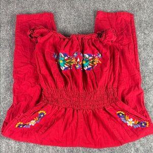 Red Embroidered Jumpsuit